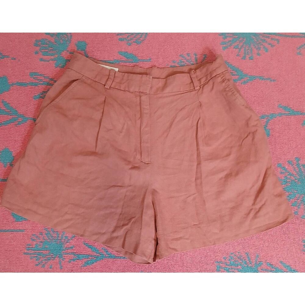 Zara womens small salmon coral pink linen blend shorts hi rise